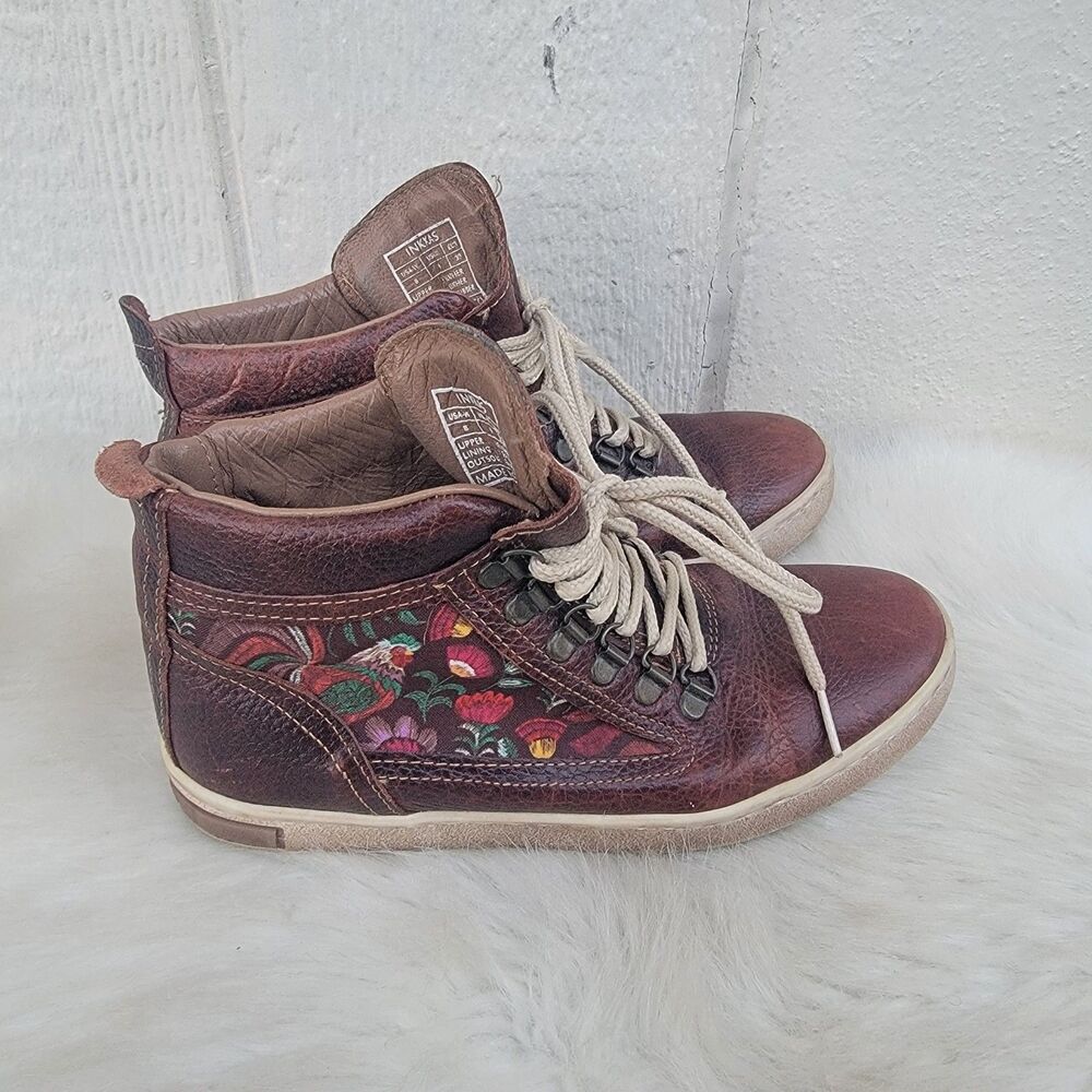 INKKAS Rooster Camping Boot Womens 8 Brown Leather Lace Up High Top